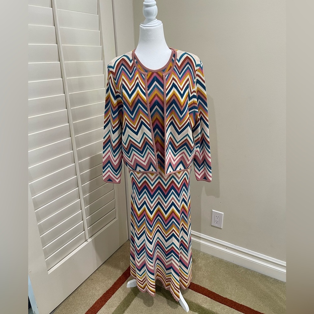 Shoshanna chevron knit midi/maxi dress and cardigan